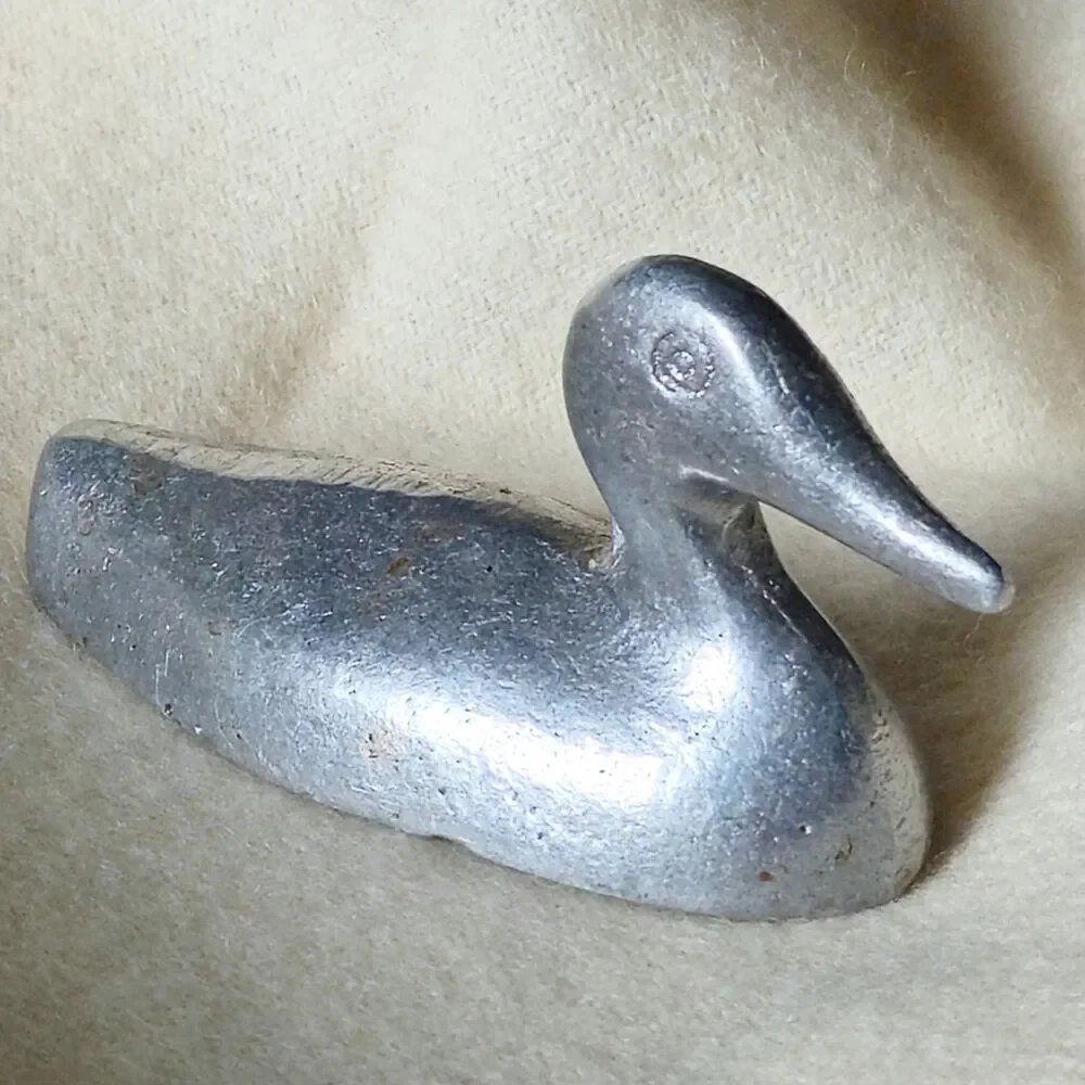 Mini Mid Century Aluminum Duck | 1960s Modernist Silver Sculpture